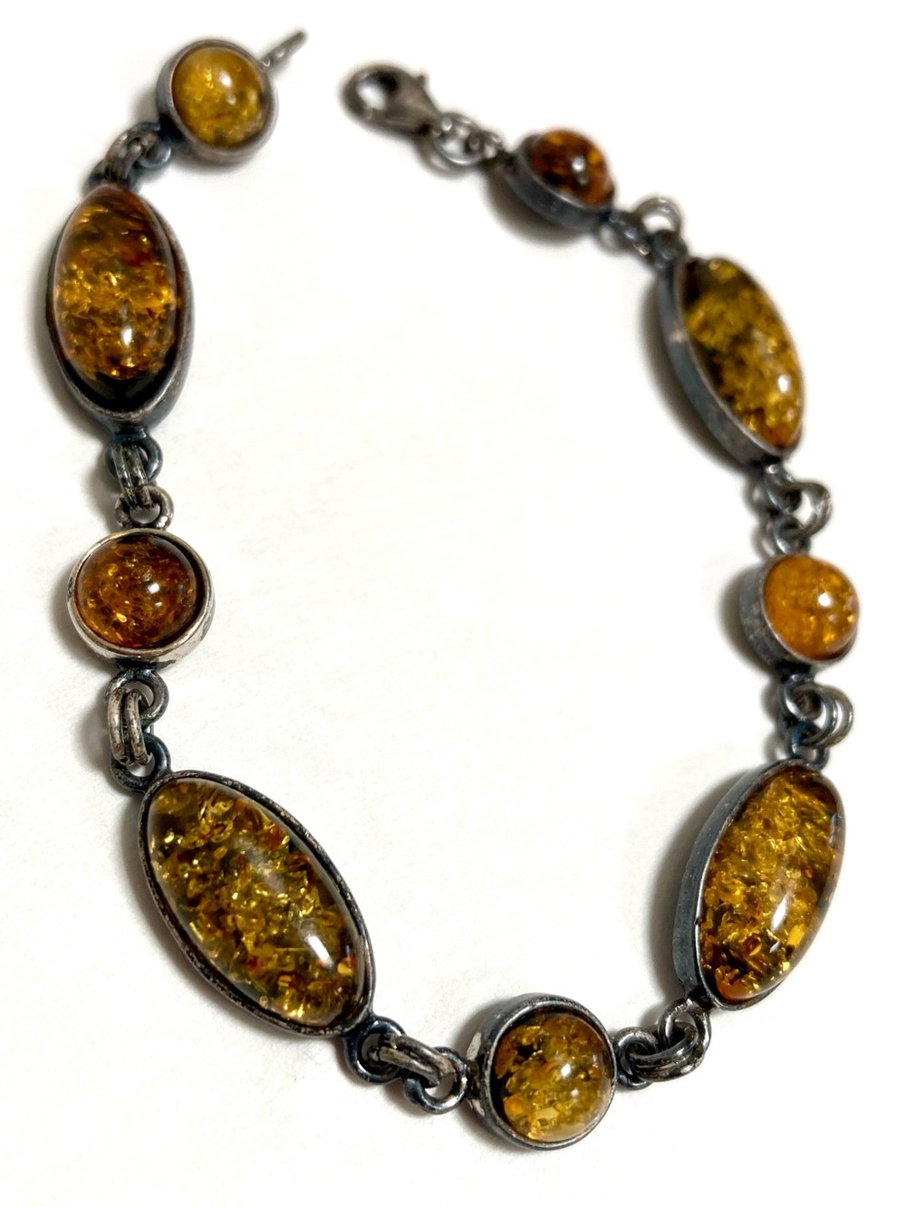 Vintage 925 Sterling Silver Baltic Amber Link Bracelet